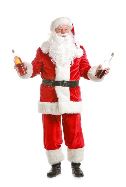 Funny drunk Santa Claus on white background — Stock Photo, Image