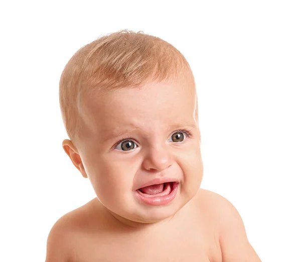 Retrato de lindo bebé sobre fondo blanco — Foto de Stock