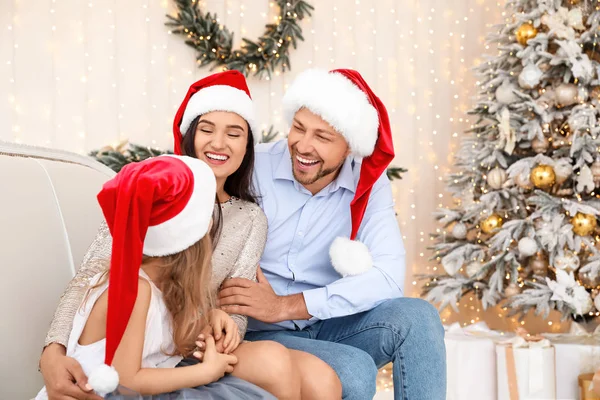 Happy family on Christmas eve at home — Stock Photo, Image