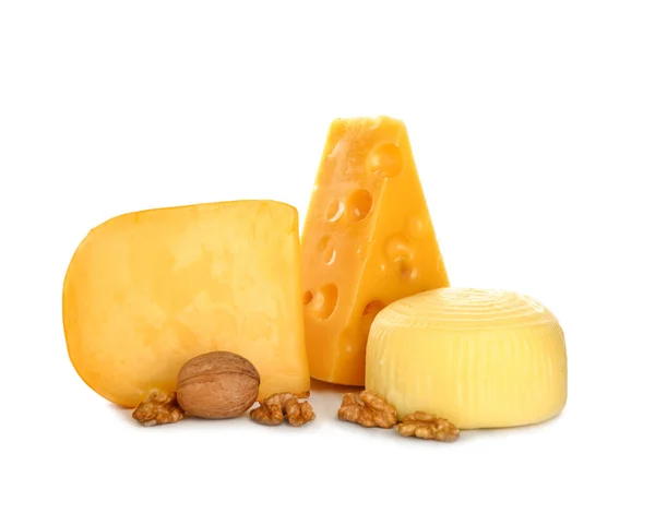 Different tasty cheeses on white background — Stock Photo, Image