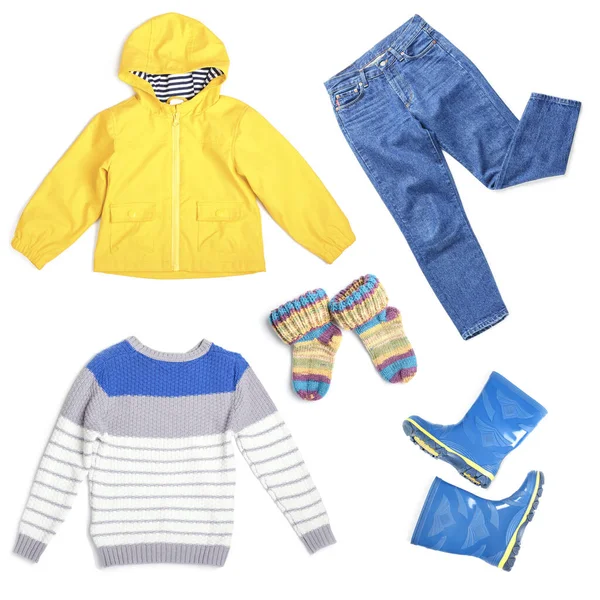 Set of kid clothes on white background — Stock Photo, Image