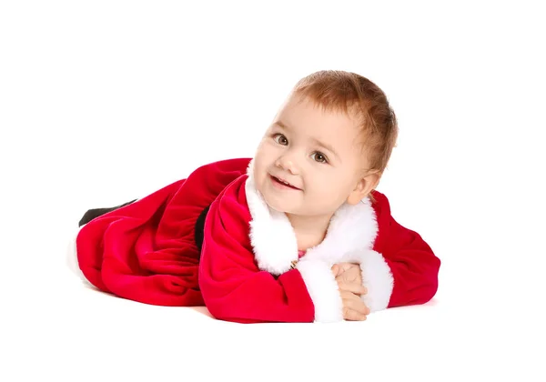 Cute little baby in Santa Claus costume on white background — Stock Photo, Image