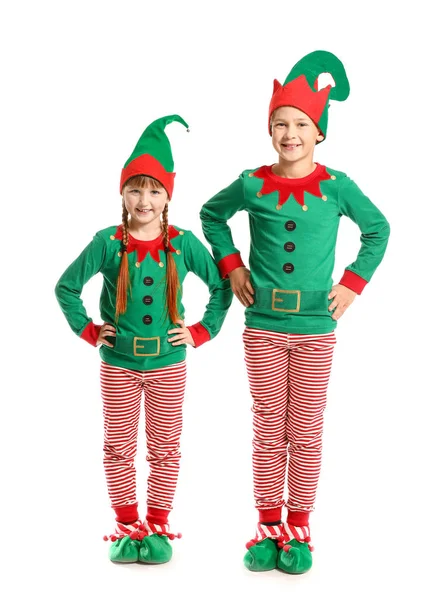 Bambini in costume da elfo su sfondo bianco — Foto Stock