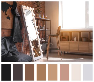 Modern makyaj odasının içi. Farklı renk desenleri