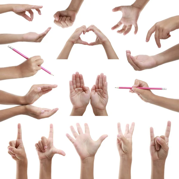 Gesti le mani dei bambini su sfondo bianco — Foto Stock