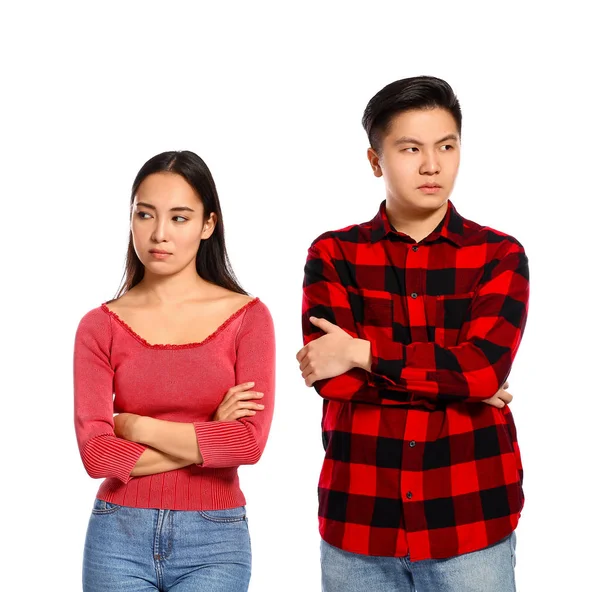 Quarrelled Asian couple on white background — Stock Photo, Image