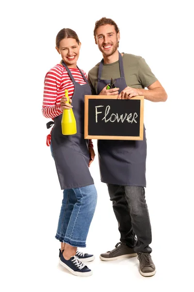 Retrato de floristas sobre fondo blanco — Foto de Stock