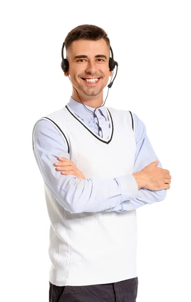 Male technical support agent on white background — Stock Photo, Image
