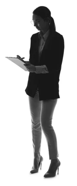 Silhouette der schönen Geschäftsfrau auf weißem Hintergrund — Stockfoto