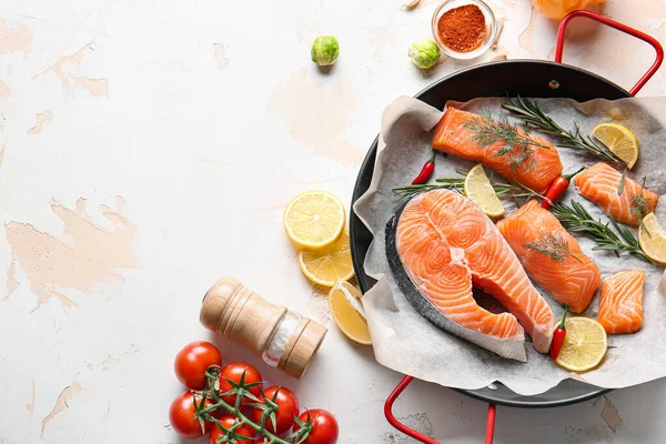 Composition with raw salmon on table — Stock Photo, Image