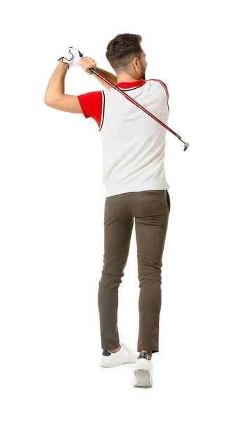 白い背景にハンサムな男性ゴルファー — ストック写真