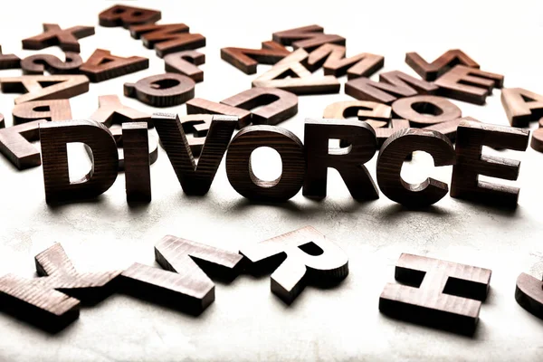 Many letters and word DIVORCE on light background — Stock Photo, Image