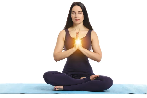 Meditating woman on white background — Stock Photo, Image