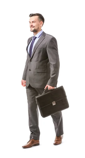 Portrait of handsome businessman with briefcase on white background — 스톡 사진