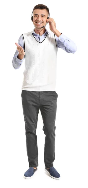 Beyaz arkaplanda erkek teknik destek aracı — Stok fotoğraf