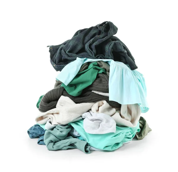 Heap of different clothes on white background — ストック写真