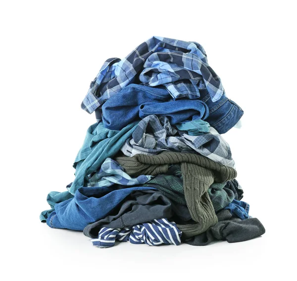 Heap of different clothes on white background — ストック写真