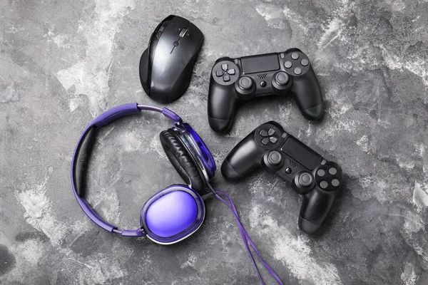 Modern gaming accessories on grey background