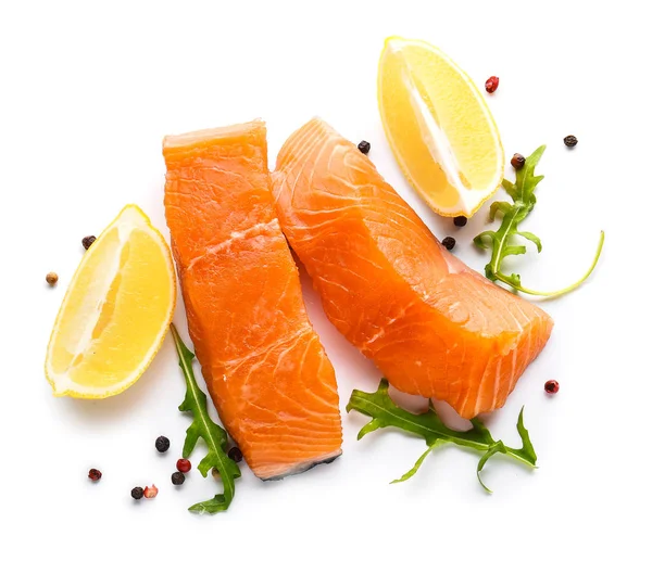 Raw salmon fillet on white background — Stock Photo, Image