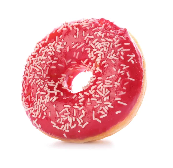 Leckerer Donut auf weißem Hintergrund — Stockfoto