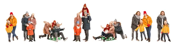 Set of family in winter clothes on white background — 스톡 사진