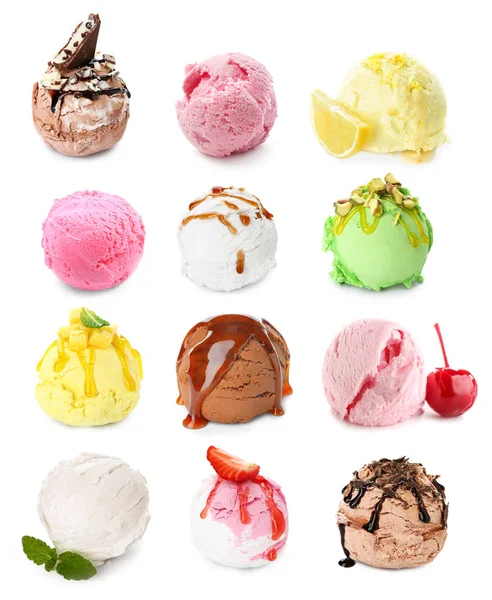 Beyaz arka planda farklı dondurma topları