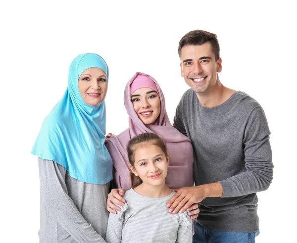 Portrait of Muslim family on white background — 스톡 사진