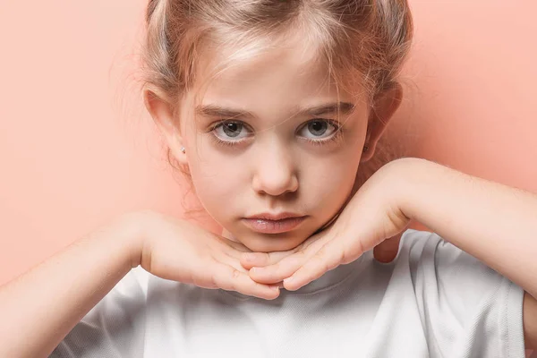 Cute little girl on color background — Stock Photo, Image