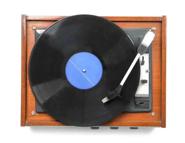 Platenspeler met vinyl schijf op witte achtergrond — Stockfoto