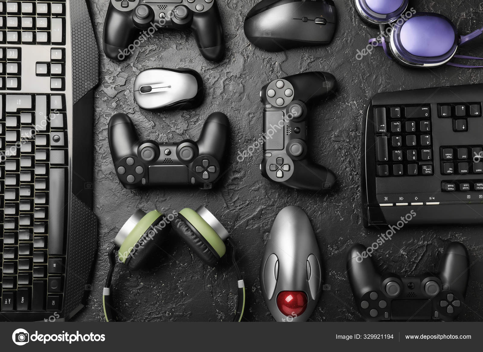 Modern gaming accessories on dark background Stock Photo by