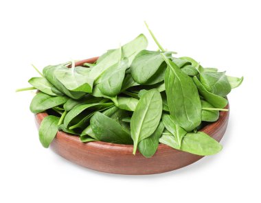 Beyaz arka planda taze ıspanak ile Tabak