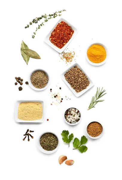 Many different spices on white background — Stock Photo, Image