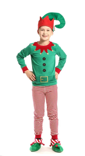 Little boy in costume of elf on white background — Stock Photo, Image