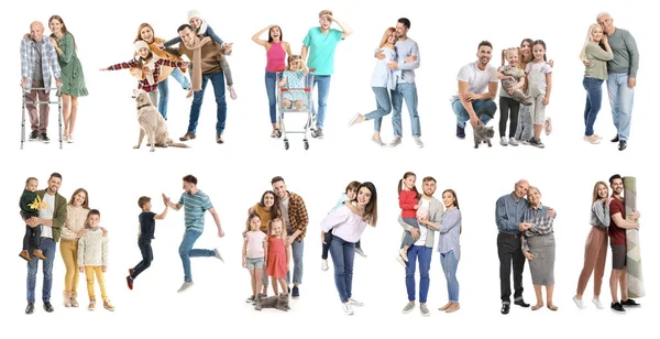 Collage mit verschiedenen Personen auf weißem Hintergrund — Stockfoto