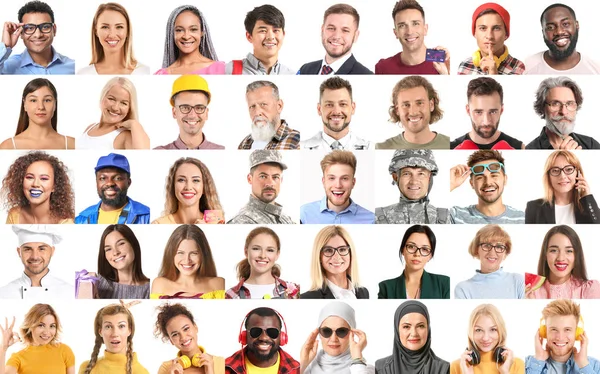 Collage con diferentes personas sobre fondo blanco — Foto de Stock