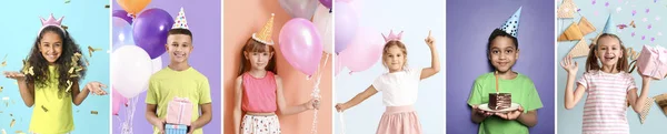 Collage med söta små barn firar födelsedag — Stockfoto