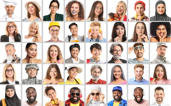 Kollázs különböző emberek fehér háttér — Stock Fotó