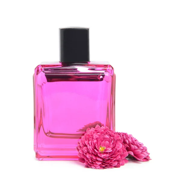 Flaska parfym på vit bakgrund — Stockfoto
