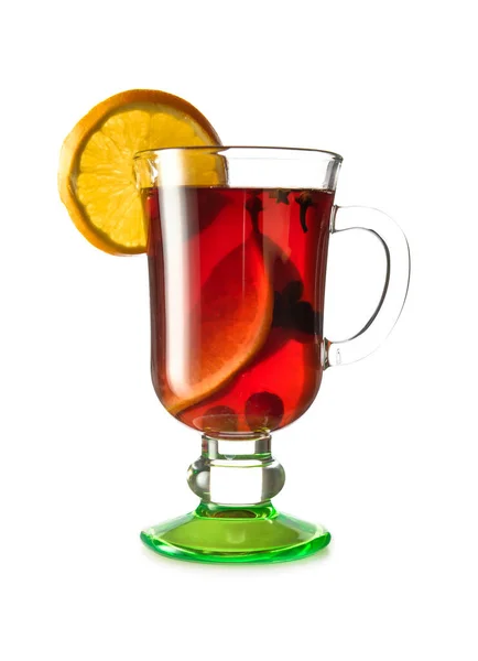 Glass cup of tasty mulled wine on white background — Stock Photo, Image