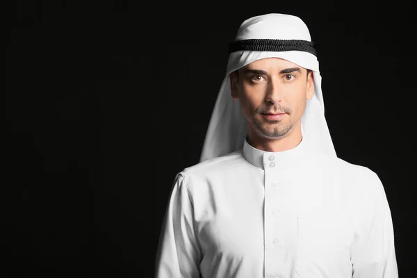 Handsome Arab man on dark background — 스톡 사진