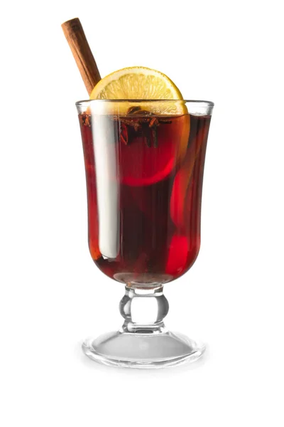 Glass of tasty mulled wine on white background — Stock Photo, Image