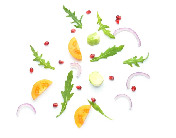 Ingredients for tasty salad on white background — Stock Photo, Image