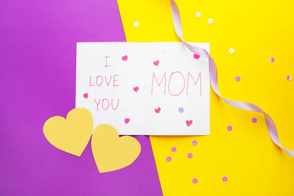 Greeting card for Mother's Day on color background — Stock Photo, Image