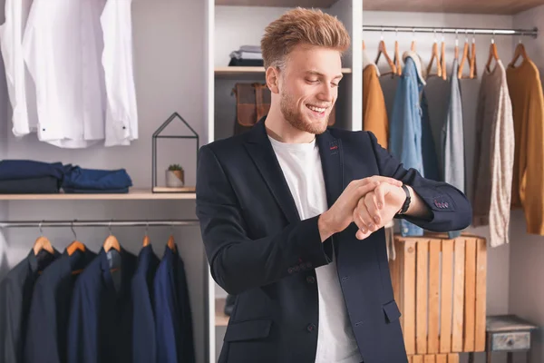 Stylish young man in dressing room — 스톡 사진