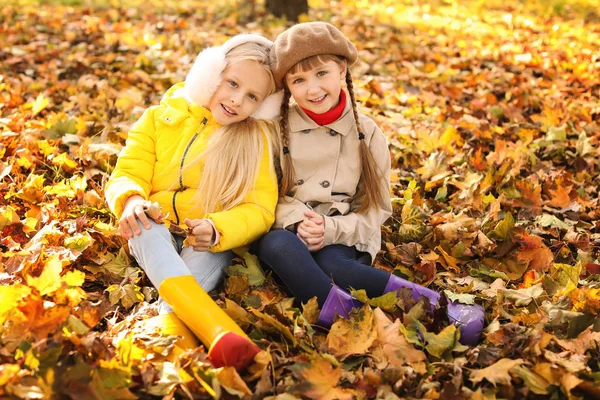 Милые маленькие девочки в осеннем парке — стоковое фото