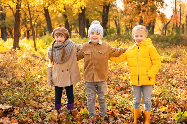 Милые маленькие дети в осеннем парке — стоковое фото