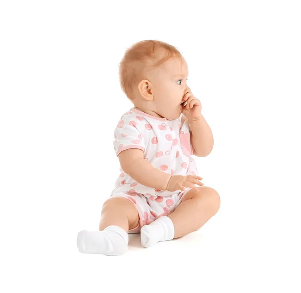 Portré aranyos baba fehér háttér — Stock Fotó