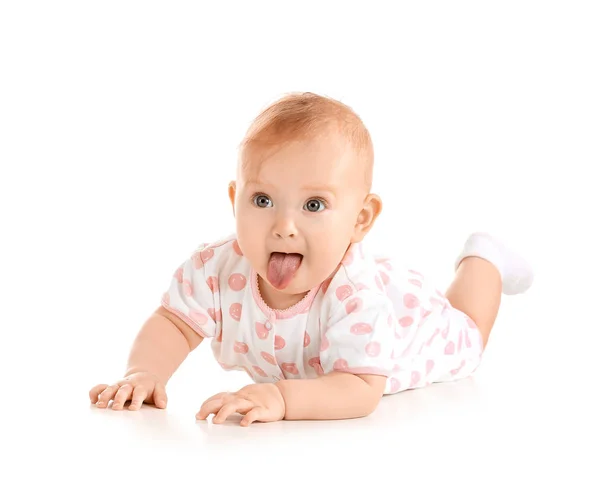 Retrato de bebé lindo sobre fondo blanco — Foto de Stock