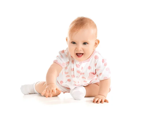 Retrato de bebé lindo sobre fondo blanco —  Fotos de Stock