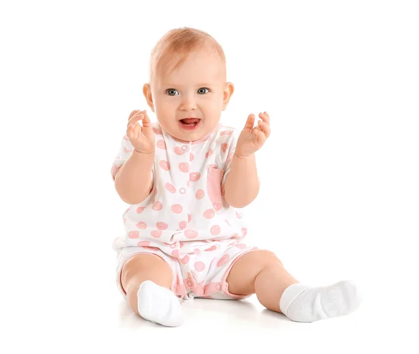 Retrato de bebê bonito no fundo branco — Fotografia de Stock